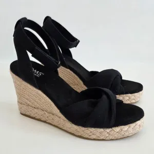 TOMS Black Jute Heel Wedge Espadrille Sandals Open Toe Ankle Strap Size 8