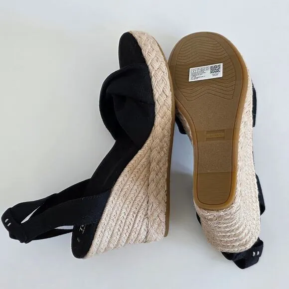 TOMS Black Jute Heel Wedge Espadrille Sandals Open Toe Ankle Strap Size 8