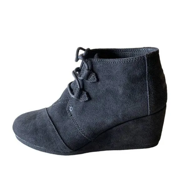 TOMS Kala Forged Iron Grey Suede Shoes Womens Size 9 Wedge Bootie