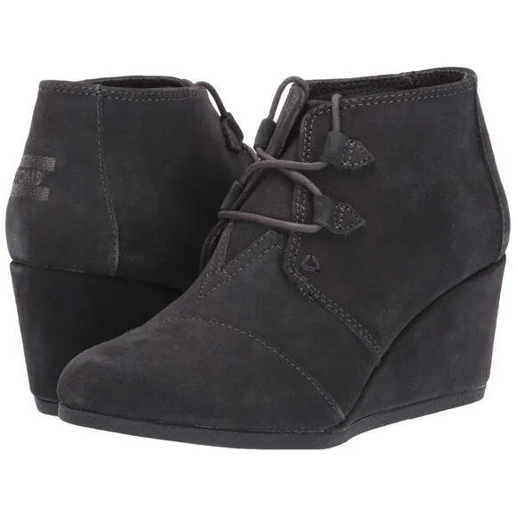 TOMS Kala Forged Iron Grey Suede Shoes Womens Size 9 Wedge Bootie