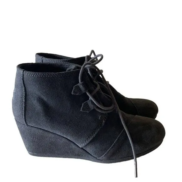 TOMS Kala Forged Iron Grey Suede Shoes Womens Size 9 Wedge Bootie