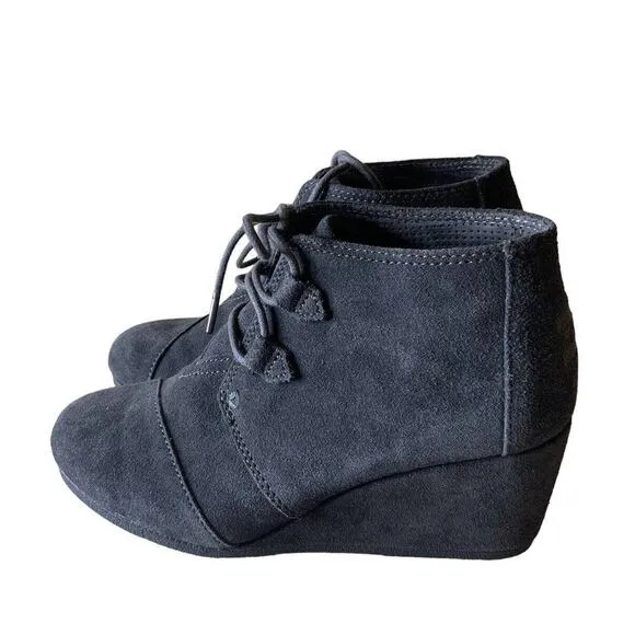 TOMS Kala Forged Iron Grey Suede Shoes Womens Size 9 Wedge Bootie