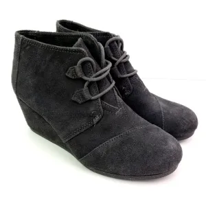 Toms Kala Womens Size 9 Gray Suede Lace Up Wedge Ankle Bootie Shoes 10012957