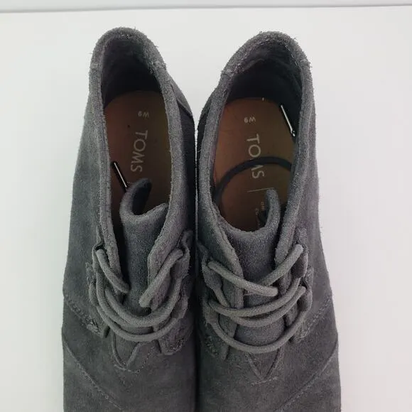 Toms Kala Womens Size 9 Gray Suede Lace Up Wedge Ankle Bootie Shoes 10012957