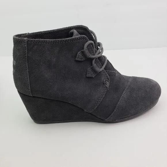 Toms Kala Womens Size 9 Gray Suede Lace Up Wedge Ankle Bootie Shoes 10012957