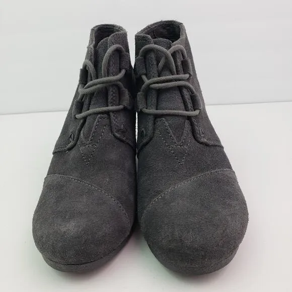 Toms Kala Womens Size 9 Gray Suede Lace Up Wedge Ankle Bootie Shoes 10012957