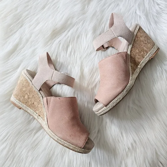 Toms Spanish Villa Perforated Nubuck Suede Women's Tropez Wedges Shoes Sz 8.5