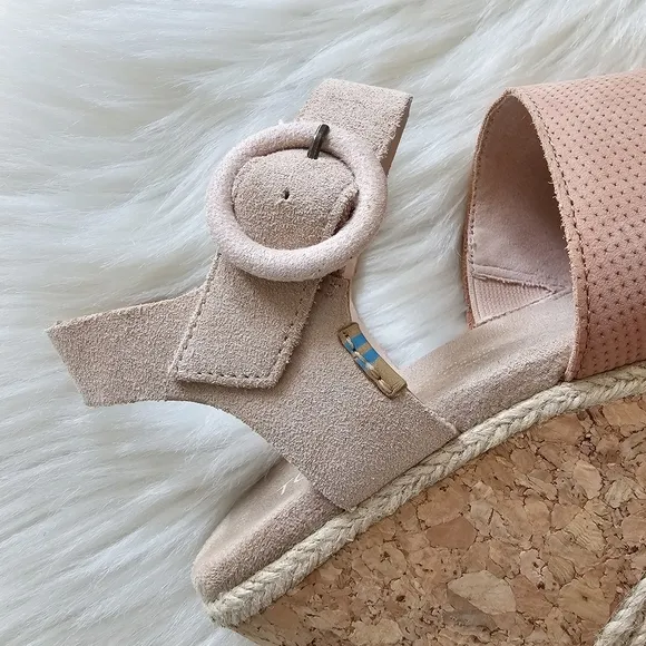Toms Spanish Villa Perforated Nubuck Suede Women's Tropez Wedges Shoes Sz 8.5
