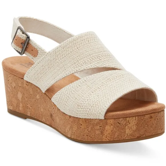 TOMS Women's laudine Slingback Cork Wedge Platform Sandals SIZE 6 NWOT