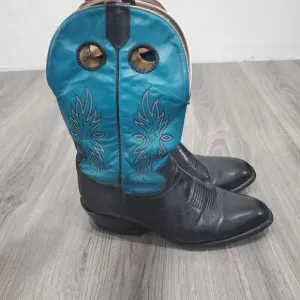 Tony Lama Boots Buckaroo Womens 10D Blue Black Western Rodeo Cowgirl