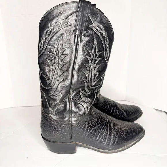 Tony Lama Vaquero Black Cowboy Western Boots Bullhide Leather Mens Sz 10 D