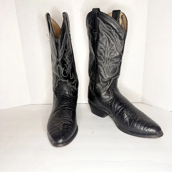 Tony Lama Vaquero Black Cowboy Western Boots Bullhide Leather Mens Sz 10 D
