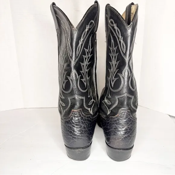 Tony Lama Vaquero Black Cowboy Western Boots Bullhide Leather Mens Sz 10 D