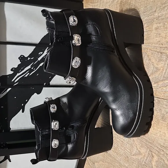 Torrid Black Jeweled Black Heeled Boots Size 9