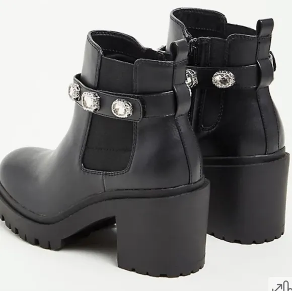 Torrid Black Jeweled Black Heeled Boots Size 9