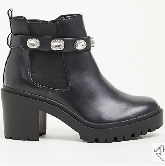 Torrid Black Jeweled Black Heeled Boots Size 9
