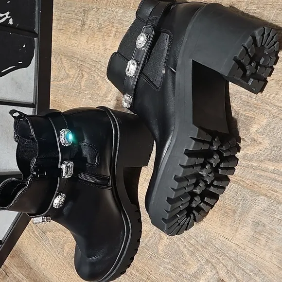 Torrid Black Jeweled Black Heeled Boots Size 9