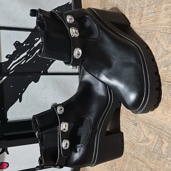 Torrid Black Jeweled Black Heeled Boots Size 9