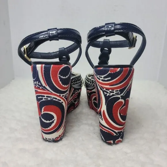 Tory Burch Araminta Womens Shoe Size 7.5 Platform Wedge Leather T-Strap Sandals