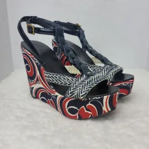 Tory Burch Araminta Womens Shoe Size 7.5 Platform Wedge Leather T-Strap Sandals