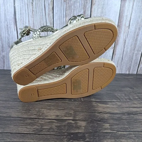 Tory Burch Bailey Ankle Strap Wedge Espadrille Spark Gold Women’s Sz 6.5 M (NIB)