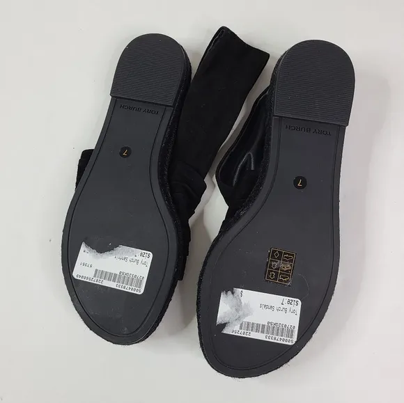 Tory Burch Black Gathered Suede Slingback Espadrilles Sandals