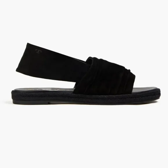 Tory Burch Black Gathered Suede Slingback Espadrilles Sandals