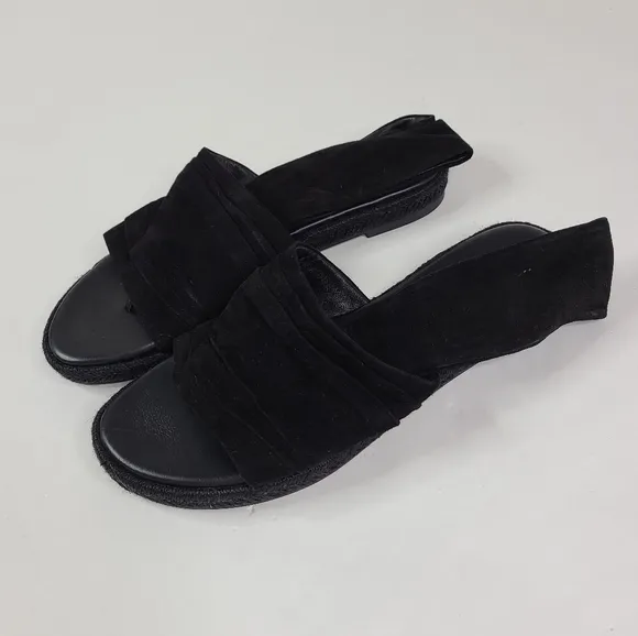 Tory Burch Black Gathered Suede Slingback Espadrilles Sandals