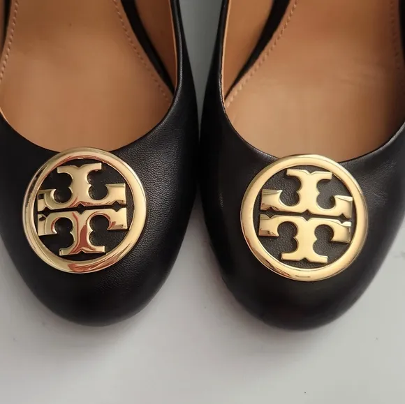 Tory Burch Black Leather Wedge Pump Size 7