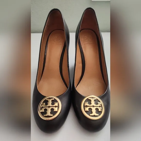 Tory Burch Black Leather Wedge Pump Size 7