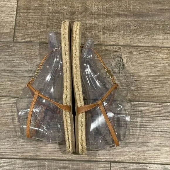 Tory Burch Brown Leather Emmy Flat Espadrilles Thong Sandals Size 8B Womens