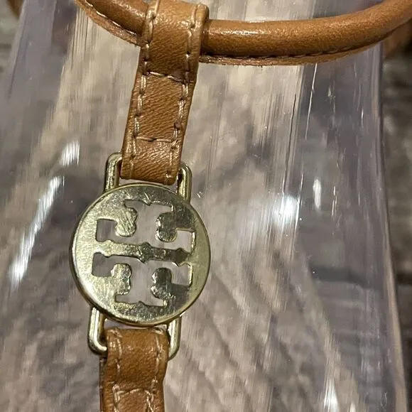 Tory Burch Brown Leather Emmy Flat Espadrilles Thong Sandals Size 8B Womens