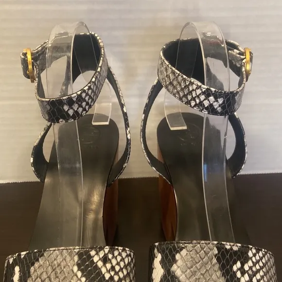 Tory Burch Camilla Snake Print Wooden Platform Sandals Size 9.5