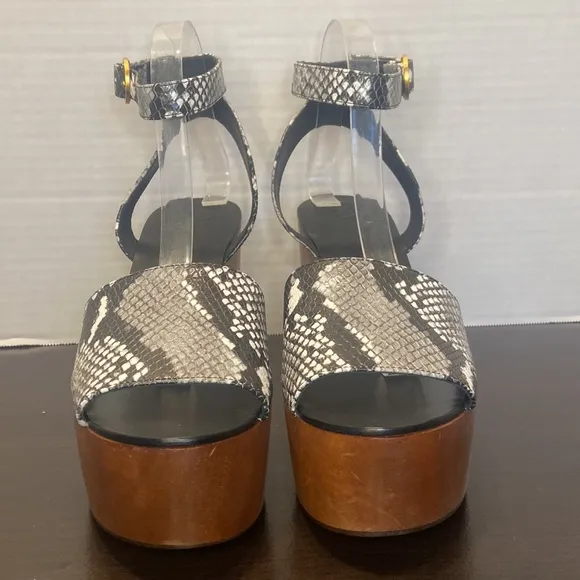 Tory Burch Camilla Snake Print Wooden Platform Sandals Size 9.5