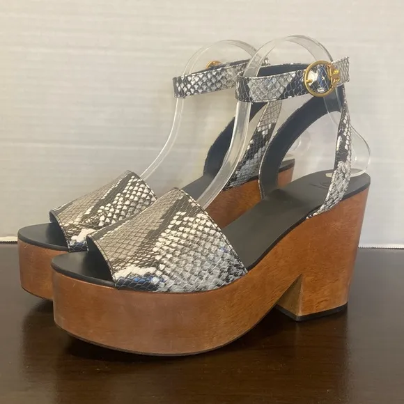 Tory Burch Camilla Snake Print Wooden Platform Sandals Size 9.5
