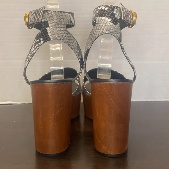 Tory Burch Camilla Snake Print Wooden Platform Sandals Size 9.5