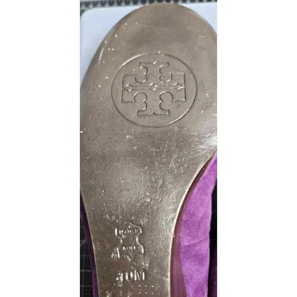 TORY BURCH Chelsea 45 shoho lux suede grape purple‎ pump wedge shoes Sz 10M
