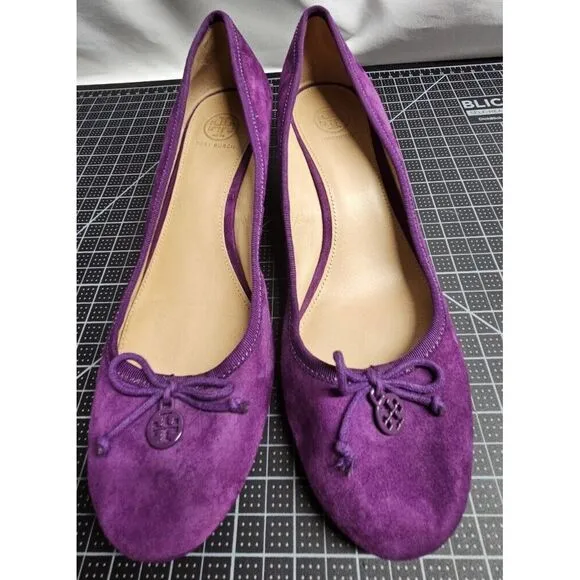 TORY BURCH Chelsea 45 shoho lux suede grape purple‎ pump wedge shoes Sz 10M