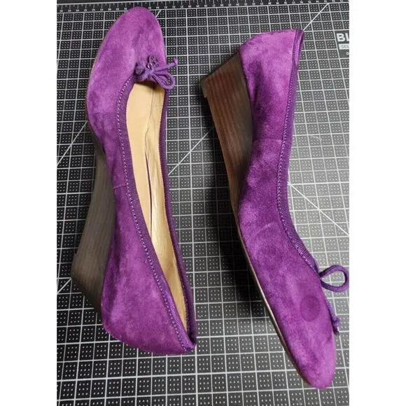 TORY BURCH Chelsea 45 shoho lux suede grape purple‎ pump wedge shoes Sz 10M