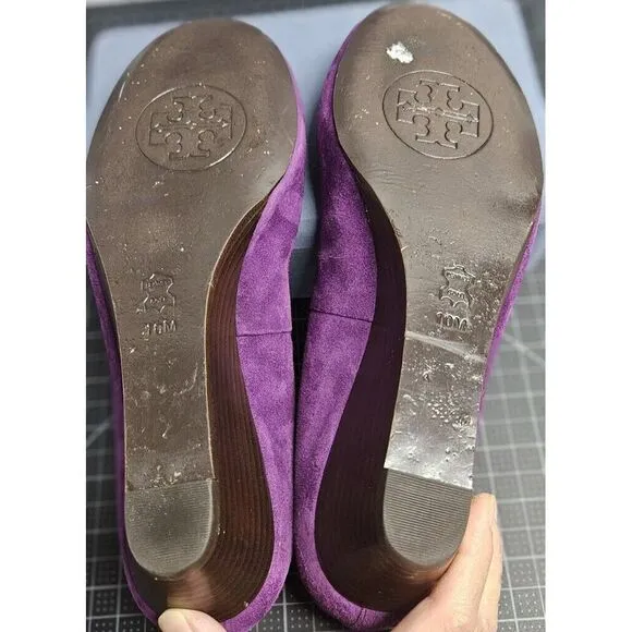 TORY BURCH Chelsea 45 shoho lux suede grape purple‎ pump wedge shoes Sz 10M