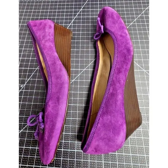 TORY BURCH Chelsea 45 shoho lux suede grape purple‎ pump wedge shoes Sz 10M