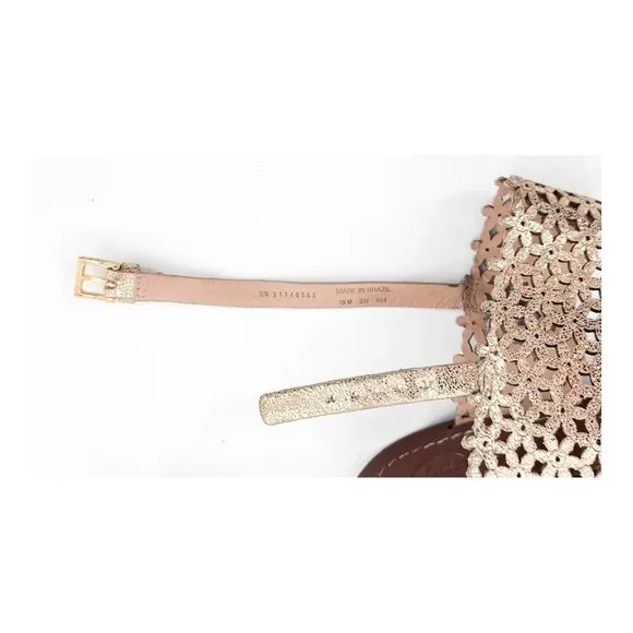 TORY BURCH Daisy Gold Floral Cut Out Leather Cork Platform Wedge