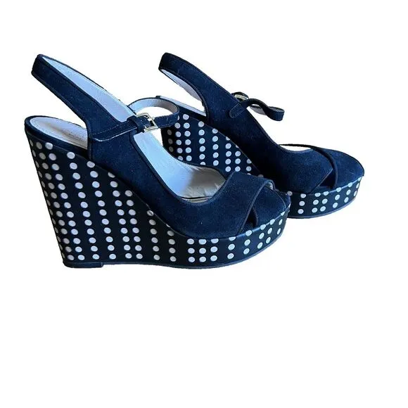 Tory Burch Espadrilles Wedge Sandals 8.5 M‎ Black Suede Slingback