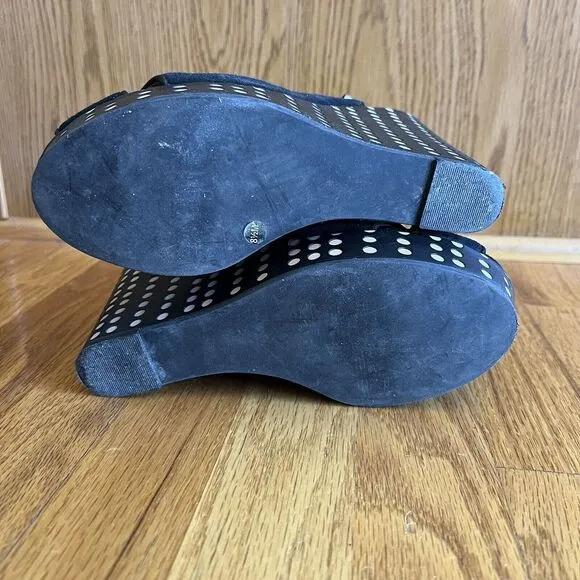 Tory Burch Espadrilles Wedge Sandals 8.5 M‎ Black Suede Slingback