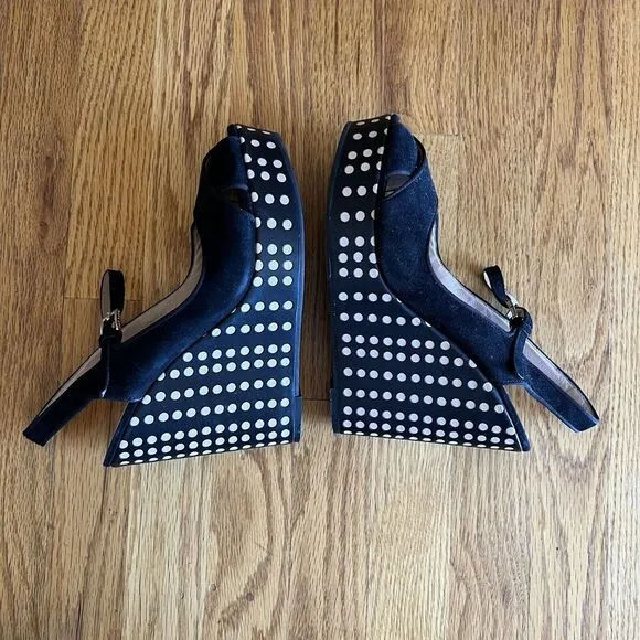 Tory Burch Espadrilles Wedge Sandals 8.5 M‎ Black Suede Slingback