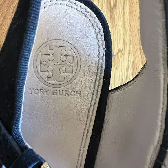 Tory Burch Espadrilles Wedge Sandals 8.5 M‎ Black Suede Slingback