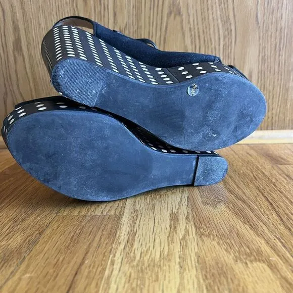 Tory Burch Espadrilles Wedge Sandals 8.5 M‎ Black Suede Slingback