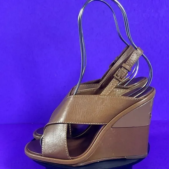Tory Burch Gabrielle Crisscross Wedge Heel Sandal in Brown 5-NEW