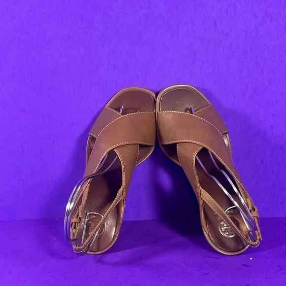 Tory Burch Gabrielle Crisscross Wedge Heel Sandal in Brown 5-NEW