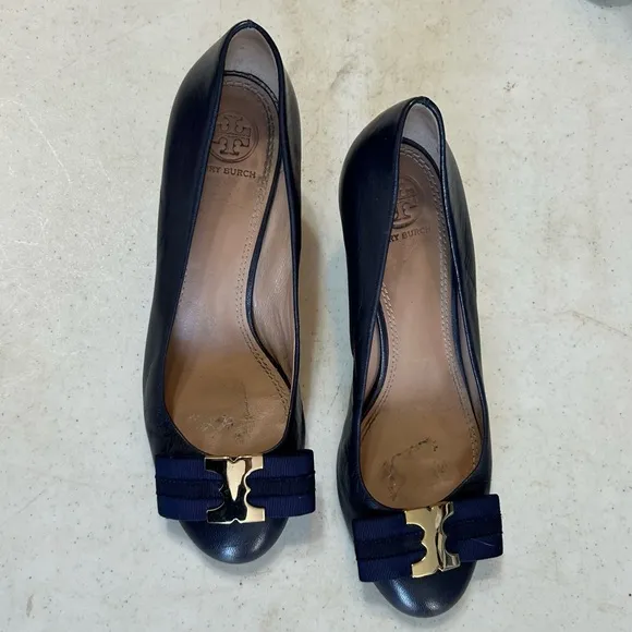 Tory Burch Gemini Link Bow Wedge Shoes Size 7